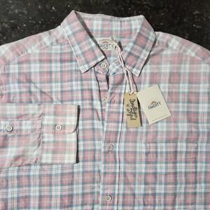 NWT Faherty Ventura Plaid Rose Indigo Dyed Check Button Up Mens Medium Preppy